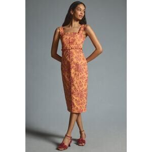 Anthropologie Orange and Red Floral Midi Dress